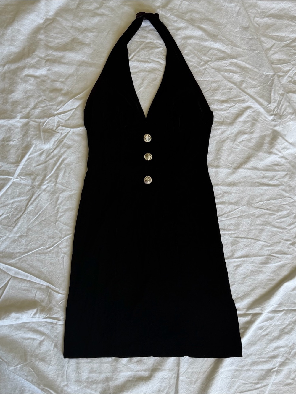 VINTAGE 90s Rampage Velvet Black Halter Button-Front Mini Dress Size 5